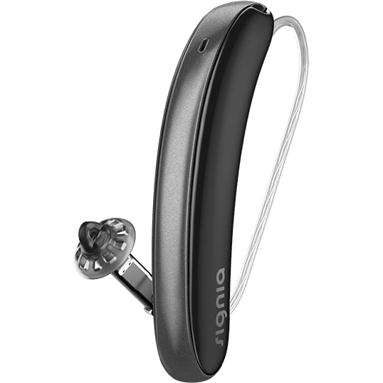 A Signia Styletto IX receiver-in-canal (RIC) hearing aid