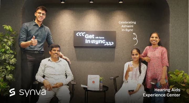 Ashwini, celebrating their new hearing at Synva's Hyderabad Experience Centre