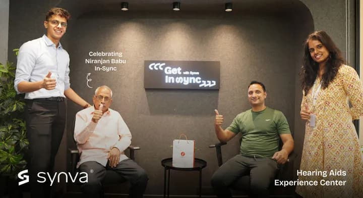Niranjan Babu, celebrating their new hearing at Synva's Hyderabad Experience Centre