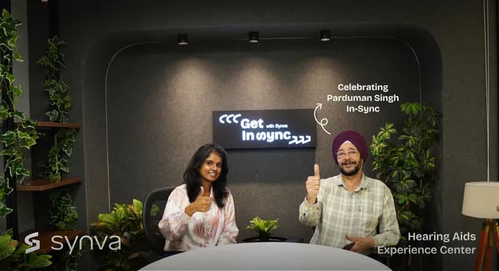Parduman Singh, celebrating their new hearing at Synva's Hyderabad Experience Centre