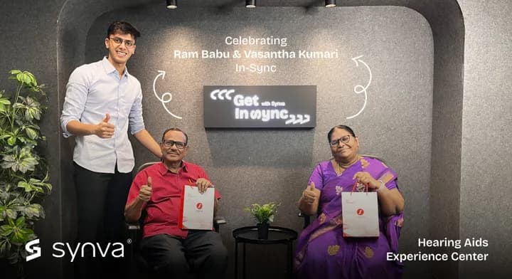 Ram Babu & Vasantha Kumari, celebrating their new hearing at Synva's Hyderabad Experience Centre