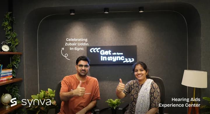 Zubair Uddin, celebrating their new hearing at Synva's Hyderabad Experience Centre