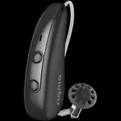 A black Signia Pure receiver in canal hearing aid
