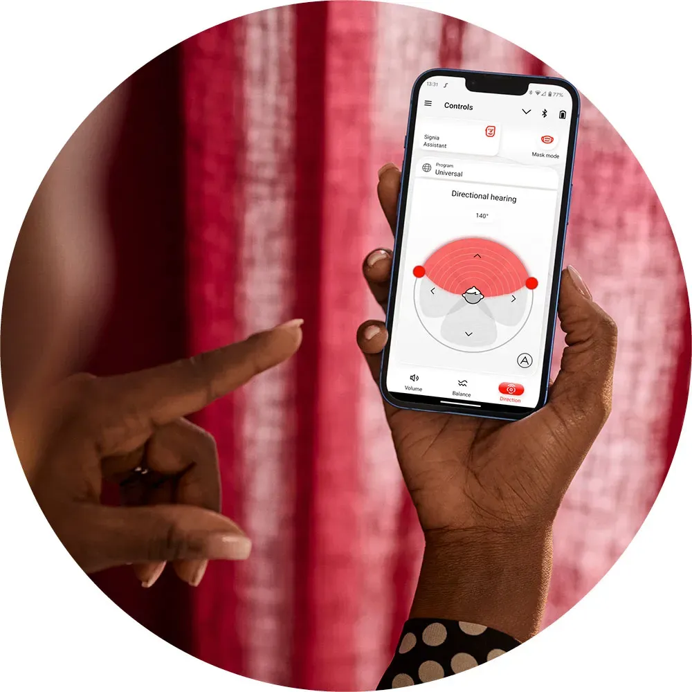 Bluetooth hearing aid capability shown with the mobile app connected