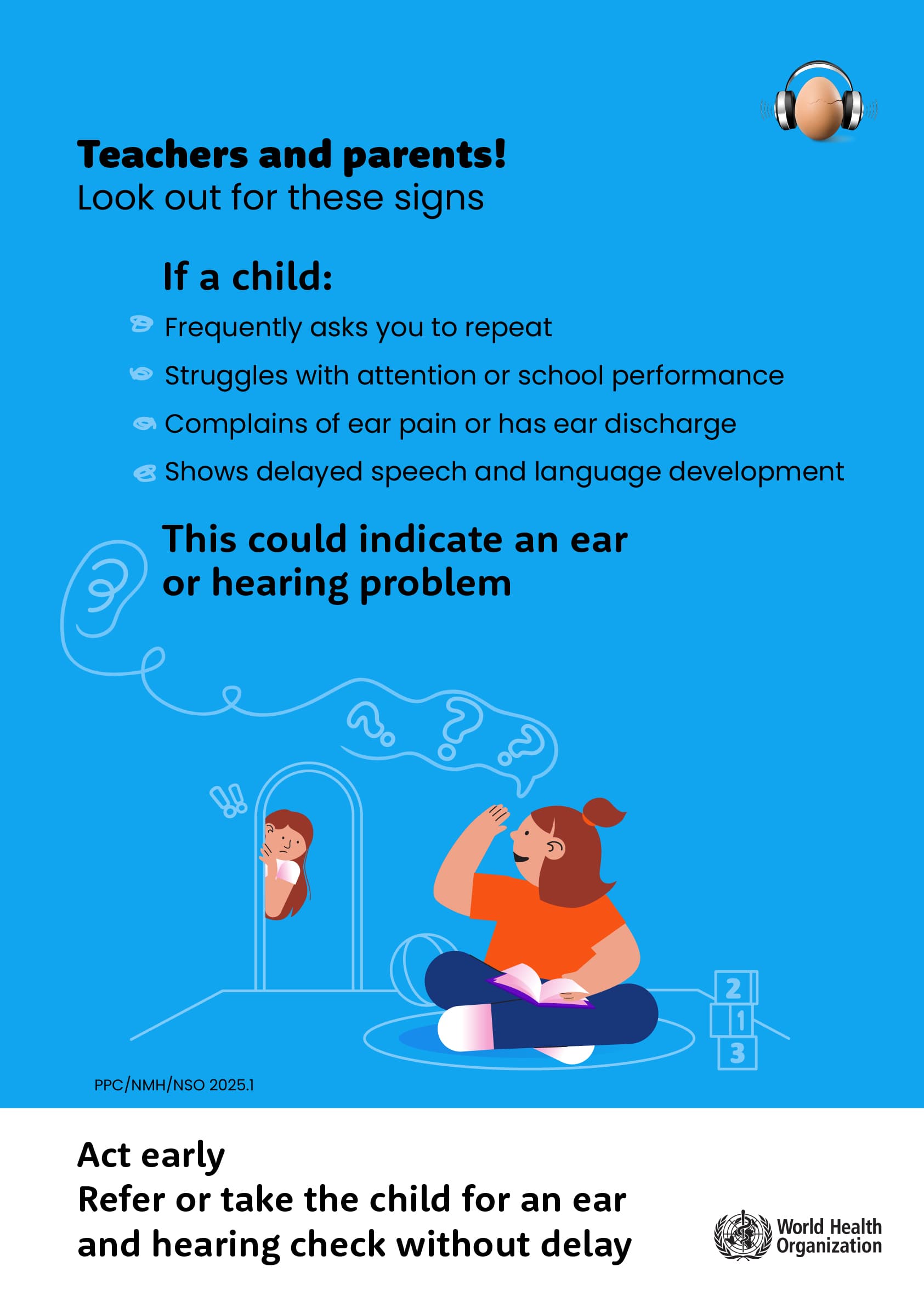 Poster indicating signs of hearing loss in children